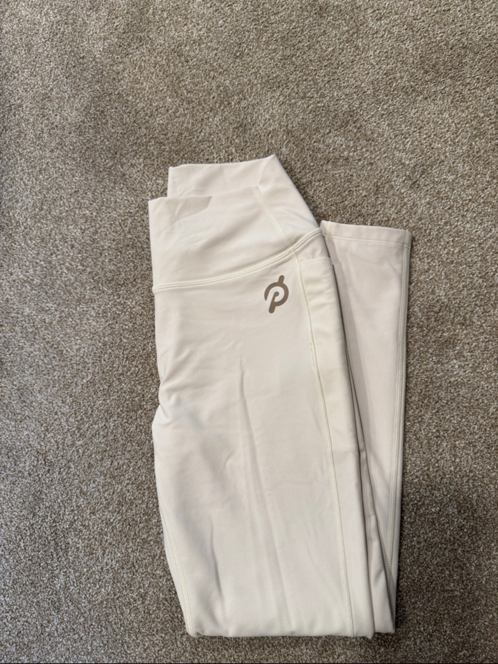 Peloton Neutral Cream High-Rise Performance Leggings with side pockets